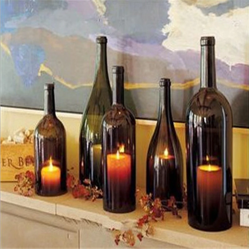 2018 Hot Sale Cut Wine Bottle Tealight Glass Candle holder for Household Decoration