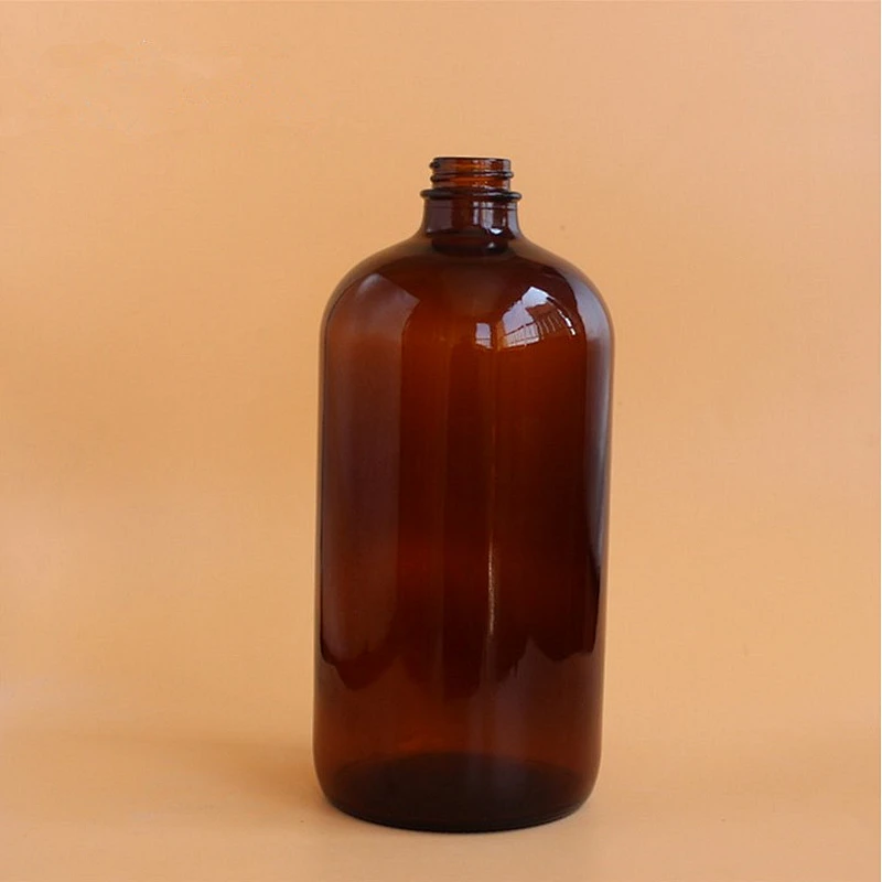 Boston Amber Glass Bottle with Screw Cap for Hand Manual Cold Crew Coffee Tea Fruit Wine Beverage Packing