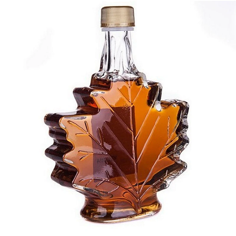 Unique 50ml 100ml 250ml Maple Leaf Shaped Glass Bottle Glass Beverage Bottle Dark Rum bottle with Screw Cap