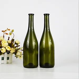 Factory Direct Wholesale 750ml Lead Free Yellow Glass Burgundy Wine Bottle with Cork Finish