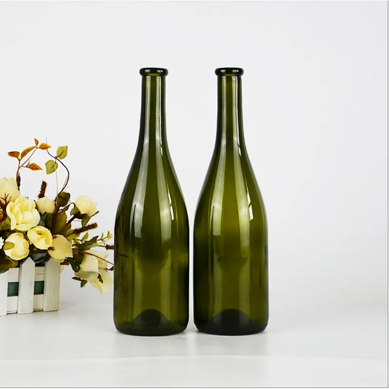 Factory Direct Wholesale 750ml Lead Free Yellow Glass Burgundy Wine Bottle with Cork Finish