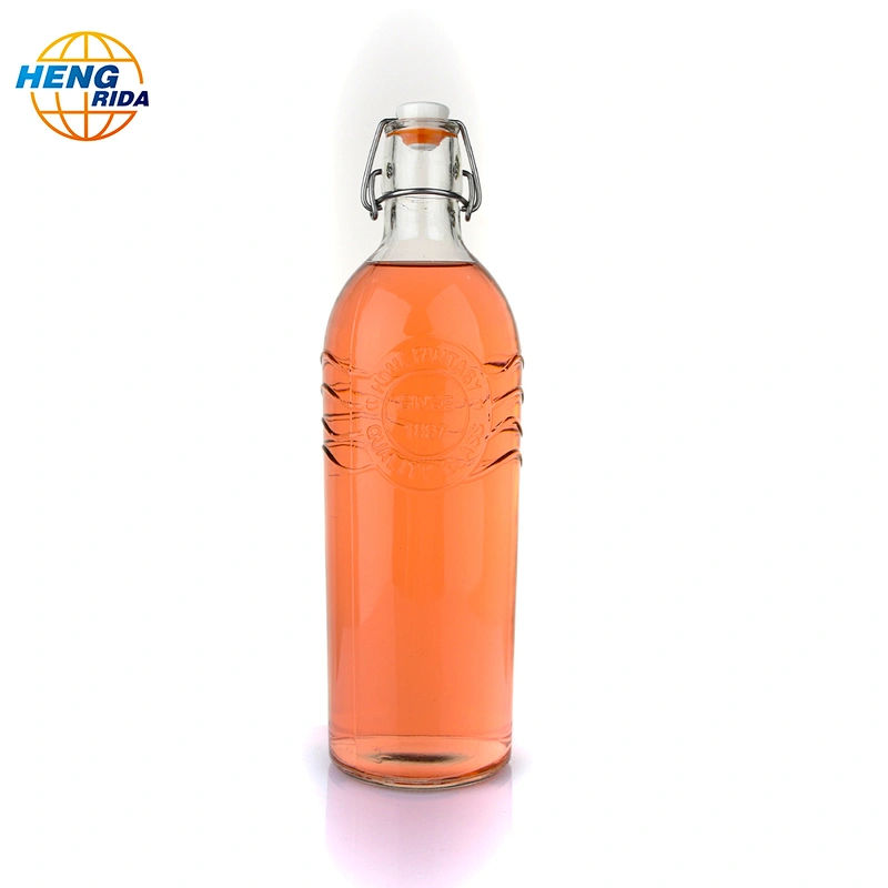 1000ml Square Swing Top Glass Bottle For Water Juice Oil with Apple Pattern