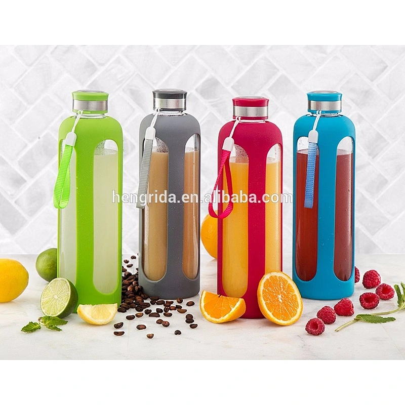 20oz/32oz break-resistant borosilicate glass water bottle with silicone sleeve