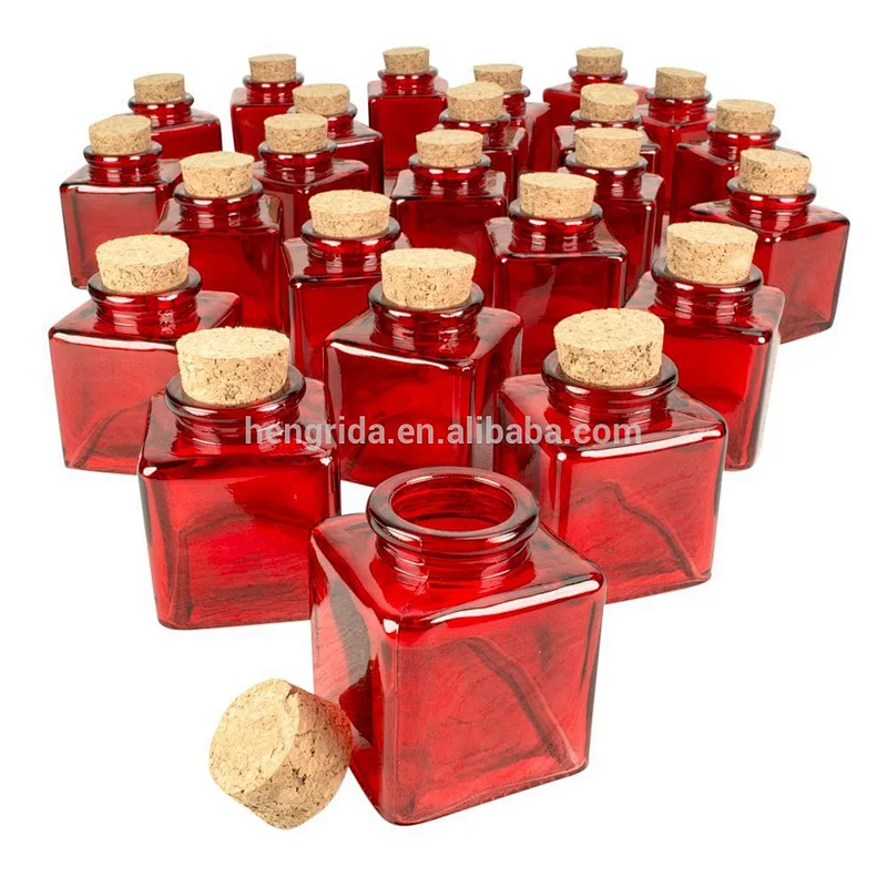 Color Square Food Safe Glass Bottle with Cork 2oz containers Spice Jars