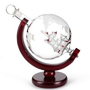 34 oz Sailboat Inside Whiskey Decanter Sets with Wooden Stand