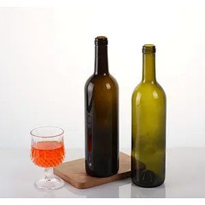 Factory Direct Wholesale 750ml Lead Free Bordeaux Dark Green Glass Wine Bottle with Cork Finish