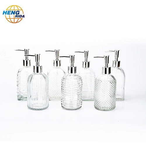 400ml Clear Round Shape Glass Bottle with Sprayer for Liquid Soap