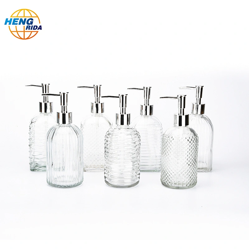 400ml Clear Round Shape Glass Bottle with Sprayer for Liquid Soap