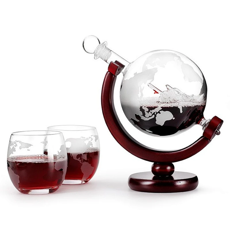 34 oz Sailboat Inside Whiskey Decanter Sets with Wooden Stand