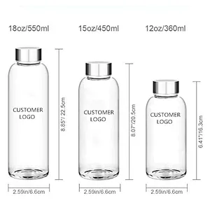 BPA Free Wide Mouth Water Glass Bottle for Drinking With Stainless Steel Lids or plastic lids