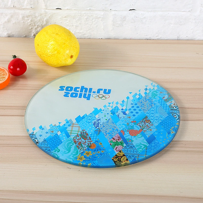 High quality Round Tempered Glass Chopping Board customized different pattern