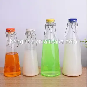 500ml 1000ml clear glass milk bottle with ceramic cap and handle