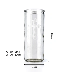 Cross embossed transparent glass candlestick