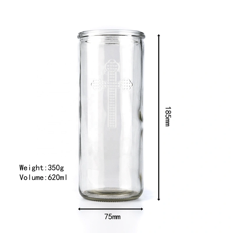 Cross embossed transparent glass candlestick