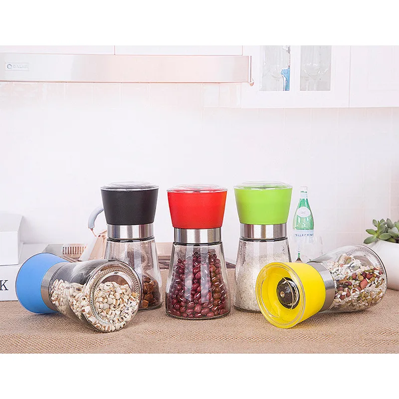 180ml Kitchen Manual Pepper Grinder Glass Bottle with stainless steel lid