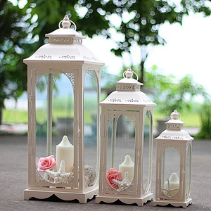 27 inch Tall White French Style Decorative Metal & Glass Candle Lantern Candle Holder For indoor and outdoor use