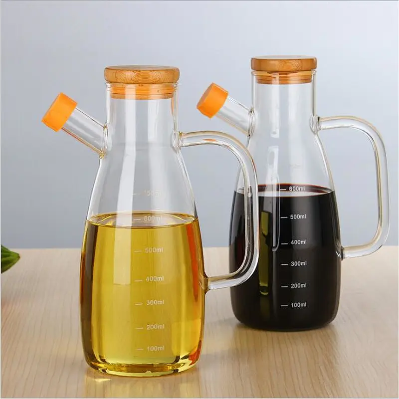 Eco-friendly lead free 500ml 650ml cooking olive oil glass storage bottle, Vinegar Bottle Dispenser with Cork