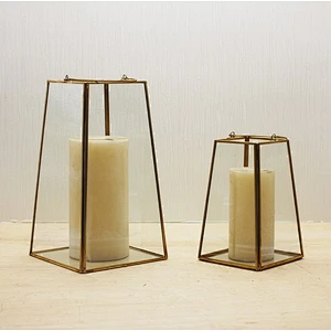 Trapezoid shape Copper and Glass Candle Lantern Geometric Terrarium with handle