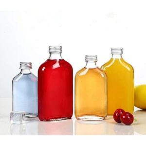 100ml/200ml/250ml/350ml Flat Hip Flask Glass Beverage Bottle With Aluminium Cap For Cold Brew Coffee/Juice/Milk Use