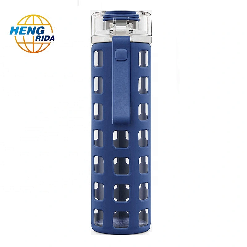 560ml Glass Water Bottle with Handle Lid and Plastic sleeve