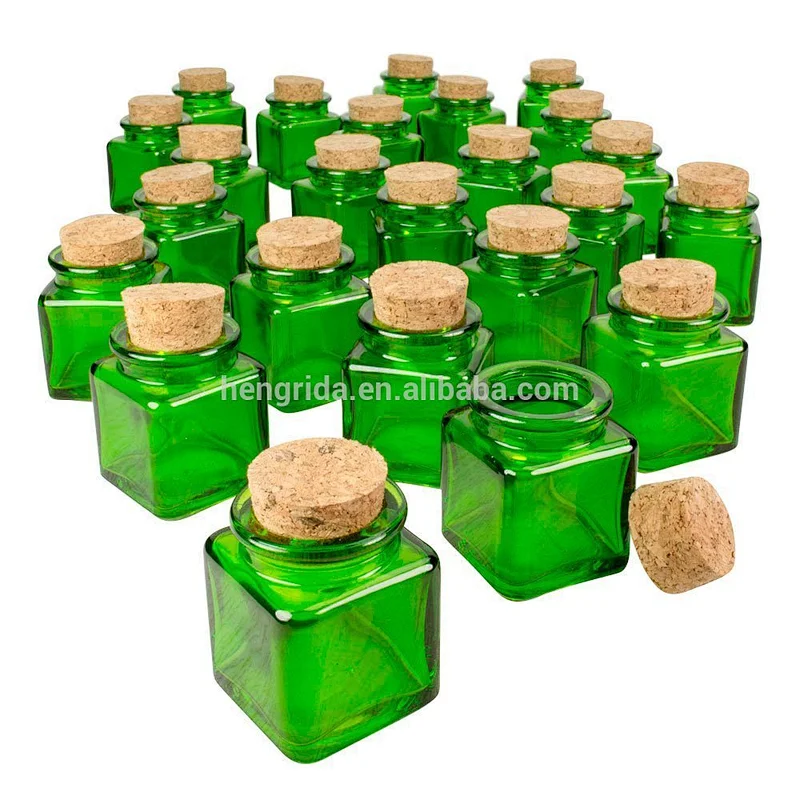 Color Square Food Safe Glass Bottle with Cork 2oz containers Spice Jars