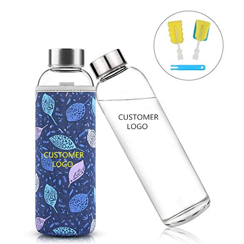 100% BPA Free Sports Drinking Borosilicate Glass Bottle with Protective cover