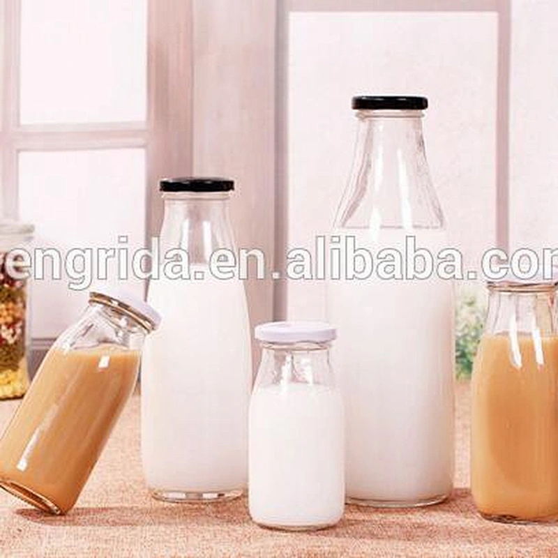 200ml 250ml 500ml 1000ml transparent glass milk bottle with cap