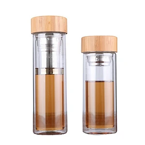 400ml 500ml Tea Infuser Bottle Borosilicate Glass with Bamboo Lid