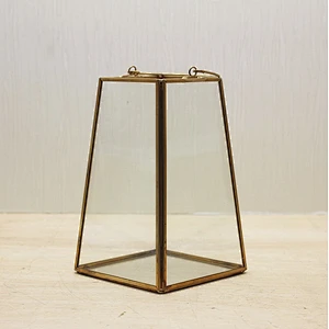 Trapezoid shape Copper and Glass Candle Lantern Geometric Terrarium with handle