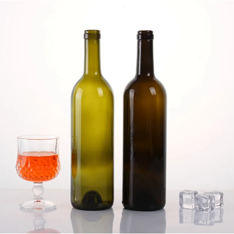 Factory Direct Wholesale 750ml Lead Free Bordeaux Dark Green Glass Wine Bottle with Cork Finish