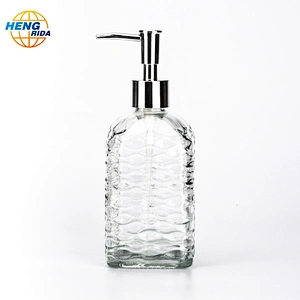 480ml Clear Square Shape Glass Bottle with Sprayer for Liquid Soap