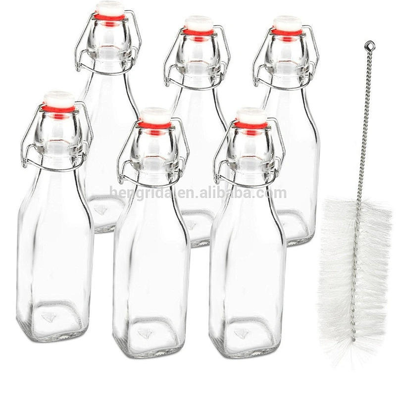 250ml 500ml 1000ml Square Swing Top Glass Bottle For Water Juice Oil