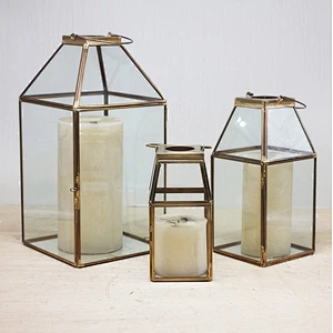 Handmade Hanging Vintage Copper & Glass Candle Lantern Set Geometric Candle Lamp for Home decor / Garden Decor