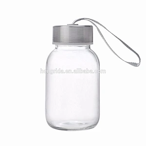 5oz/10oz/16oz/18oz glass drinking bottle with metal lid and sleeve for water juice and beverage
