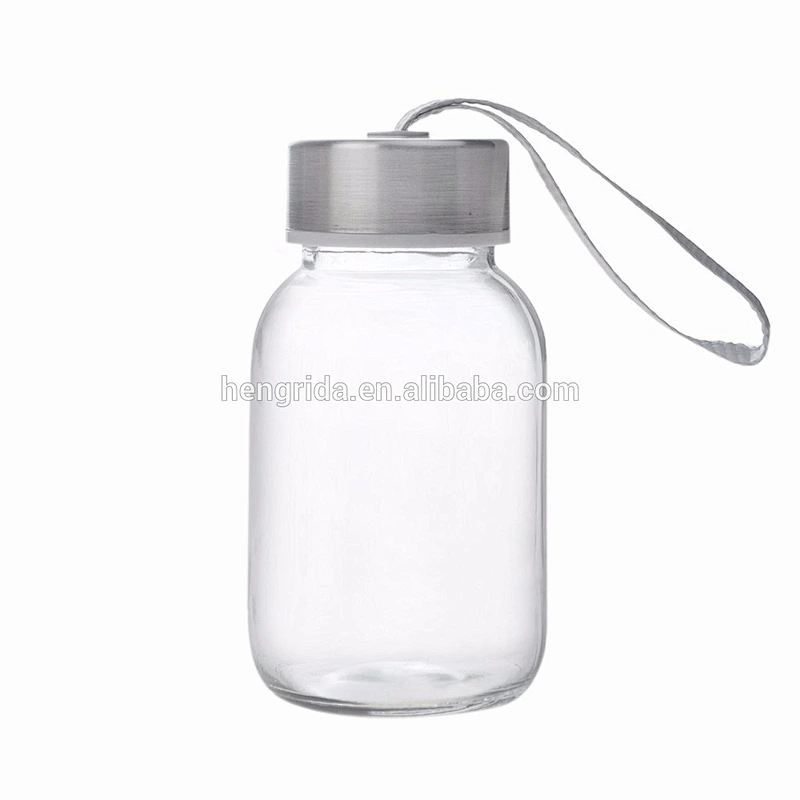 5oz/10oz/16oz/18oz glass drinking bottle with metal lid and sleeve for water juice and beverage