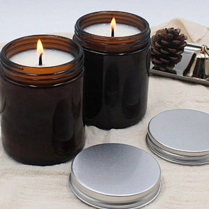 3.5oz 7oz  Brown Glass Candle Jar With Customized Color Aluminium Lid