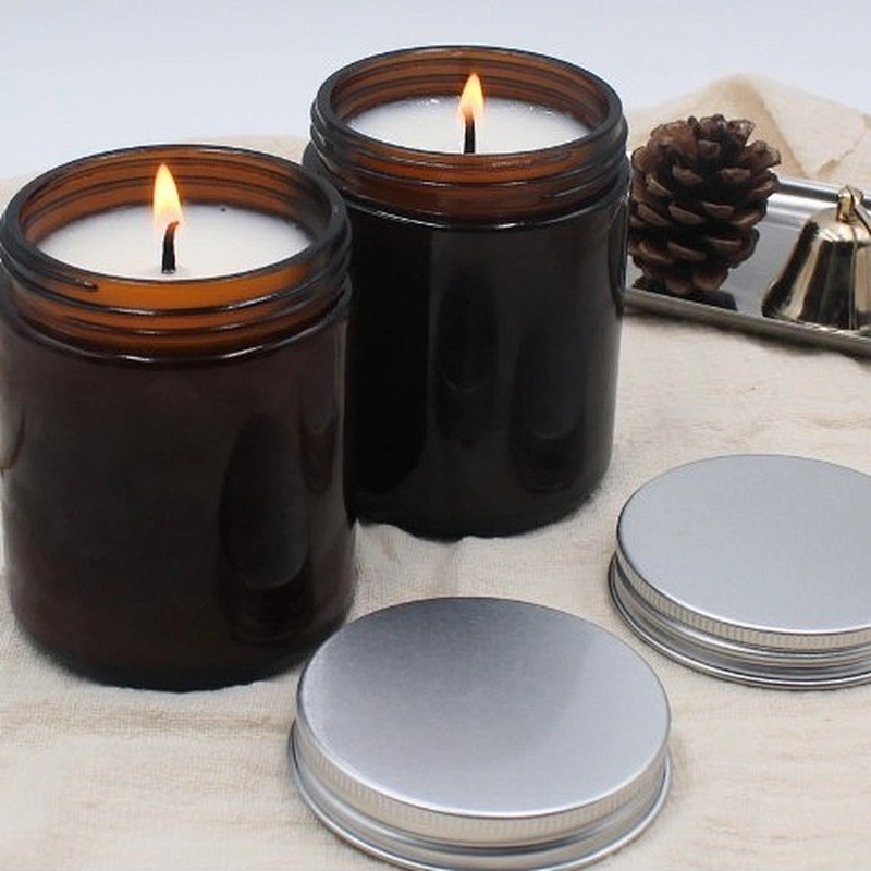 3.5oz 7oz  Brown Glass Candle Jar With Customized Color Aluminium Lid