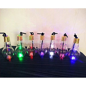 clear glass light bulb shape beverage bottle/juice glasses/straw cup with lights for fruit juice and shrub