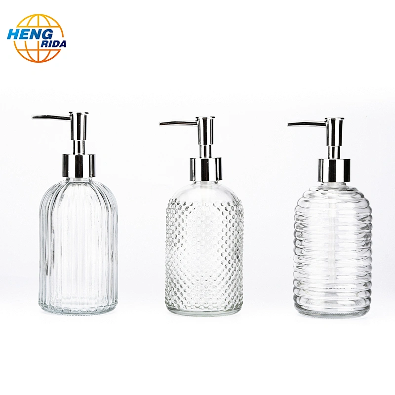 400ml Clear Round Shape Glass Bottle with Sprayer for Liquid Soap