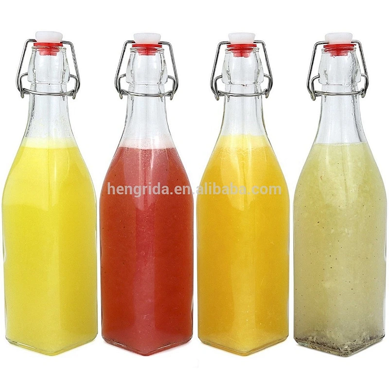250ml 500ml 1000ml Square Swing Top Glass Bottle For Water Juice Oil