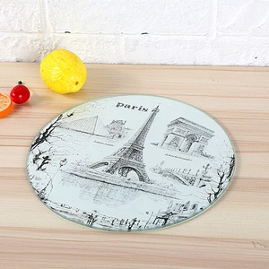 High quality Round Tempered Glass Chopping Board customized different pattern