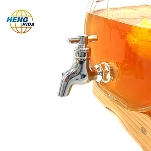 Hengrida Barrel Shaped Glass Jar with wooden cork wooden stand and tap