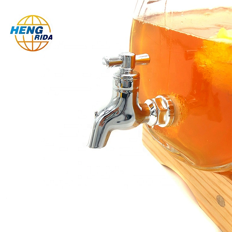 Hengrida Barrel Shaped Glass Jar with wooden cork wooden stand and tap