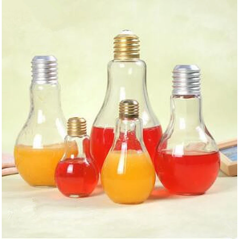 150ml/200ml/250ml/300ml/400ml/800ml Bulb Glass Beverage/Milk/Coffee  Bottles With Sliver/Golden Screw Cap and Plastic Straws