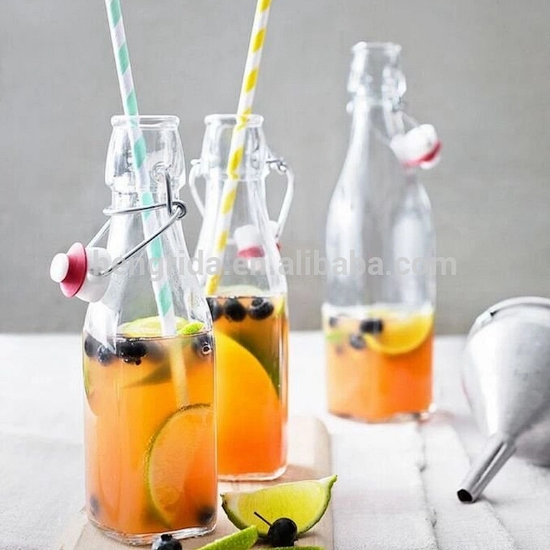 8.5oz Swing Top Glass Bottle with Metal Clamp For Water Juice Oil