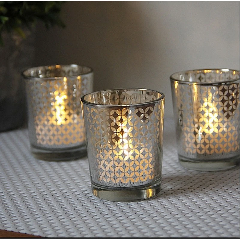 Plated Glass Votive Tealight Candle Holders for Weddings, Parties and Home Decoration