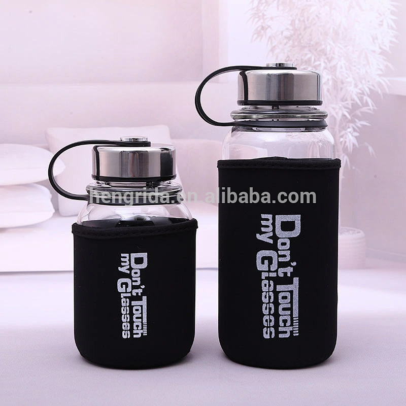 Top Quality Borosilicate Glass Bottle 25 oz with Stainless Steel Leak-proof Cap, Nylon Sleeve
