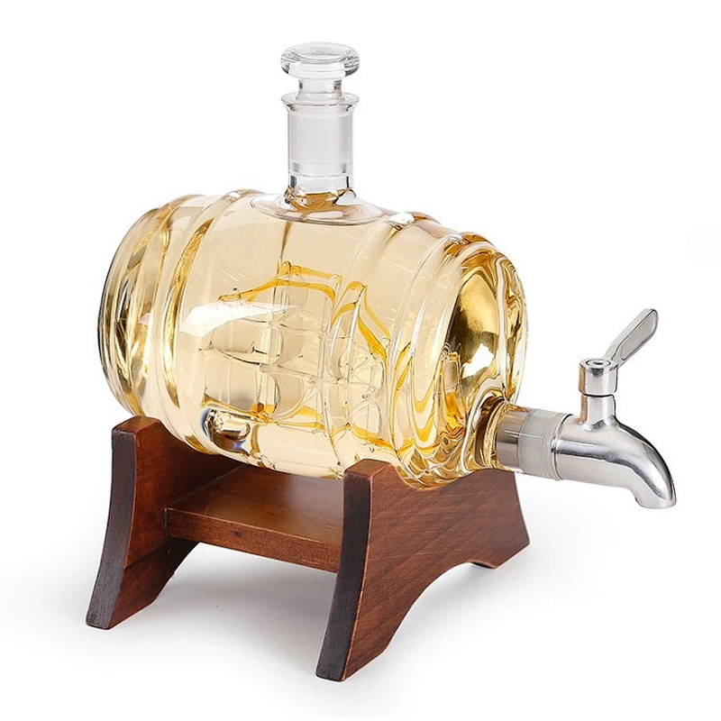34 oz Sailboat Inside Unique Wine Decanter Sets with Wooden Stand