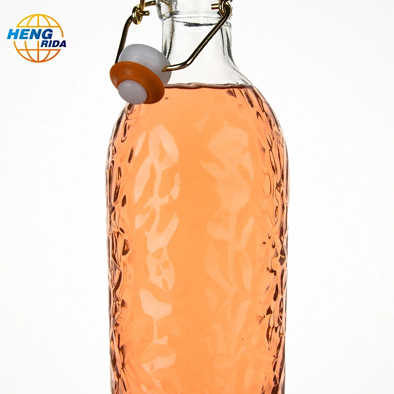 1000ml glass bottle of fruit juice with hammer pattern