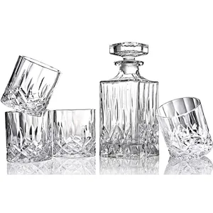 Hot-selling Crafted Crystal Whiskey Decanter & Whiskey Glasses Set 100% Lead Free Whiskey Glass Set